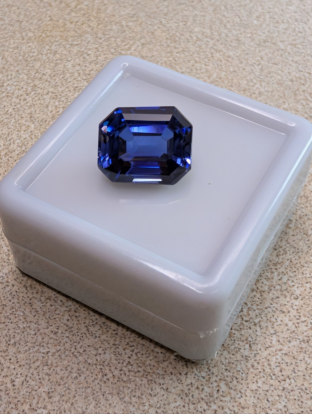 Stunning Cornflower Blue 6 Carat Emerald Cut Sapphire